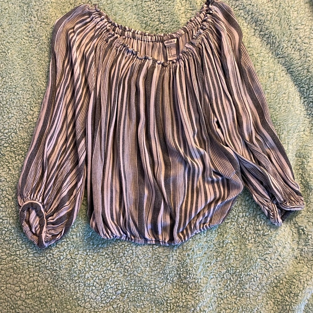 Forever 21 Striped Off-Shoulder Blouse - Black and White